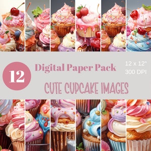 Watercolor cute Cupcakes, Digital Paper, Scrapbook Paper, Sublimation, Commercial
