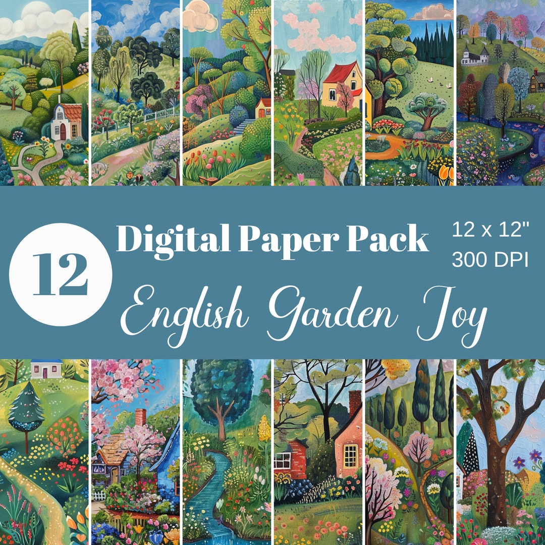 Spring English Garden Scenes, Folk Art, Spring Flowers, Digital Paper ...