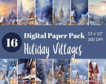 Christmas Village Scenes, Digital Paper, Scrapbook Paper, Sublimation, Seamless Paper,  Commercial