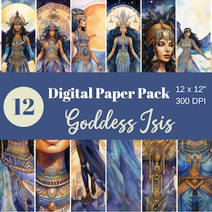 Godin Isis, Egyptische godin, digitaal papier, scrapbookpapier, sublimatie, commercieel