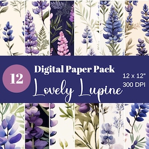 Hermoso lupino de montaña, papel digital, papel para álbumes de recortes, sublimación, papel sin costuras, papel repetido, comercial