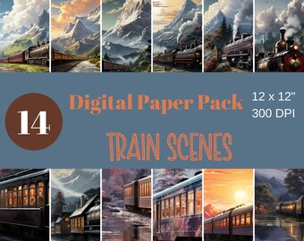 Zug-Szenen, Aufkleber, Digitales Papier, Scrapbook Papier, Sublimation, Kommerziell
