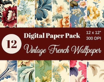 Papier peint vintage français, papier numérique, papier de scrapbooking, sublimation, papier transparent, répétitif de papier, commercial