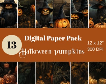 Spooky Halloween Pumpkins, Digital Paper, Scrapbook Paper, Sublimation, Seamless Paper, Repeating Paper, Commercial