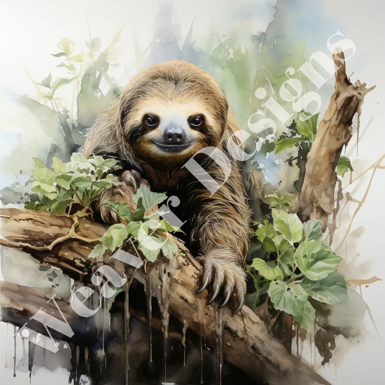 Sloth Digital Paper Watercolor Sloth and Baby, Digital Paper, Scrapbook Paper, Sublimation ...