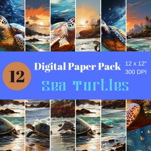 Sea Turtles, Digital Paper, Scrapbook Paper, Sublimation, Commercial