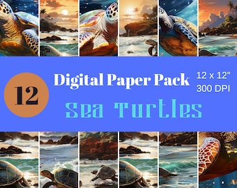 Sea Turtles, Digital Paper, Scrapbook Paper, Sublimation, Commercial