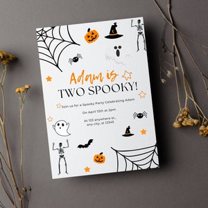Halloween birthday Invite Editable Template Two Spooky Party Printable Invitation for boy or girl