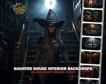 142 Haunted House Interior Backdrops, Halloween, Horror, Spooky, Scary, Gothic, Ghosts, Monsters, Digital Backgrounds for Photoshop