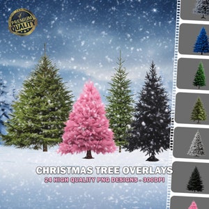24 Christmas Tree Overlays, PNG Overlays, Fir Trees, Christmas Overlays, Xmas, Winter Trees, Coloured Christmas Trees, Artificial Trees