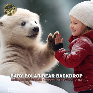 Baby Polar Bear Christmas Portrait Backdrop, Digital Backdrops, Winter Backgrounds, Photo Editing Backdrops, Xmas, Tik Tok, Instagram