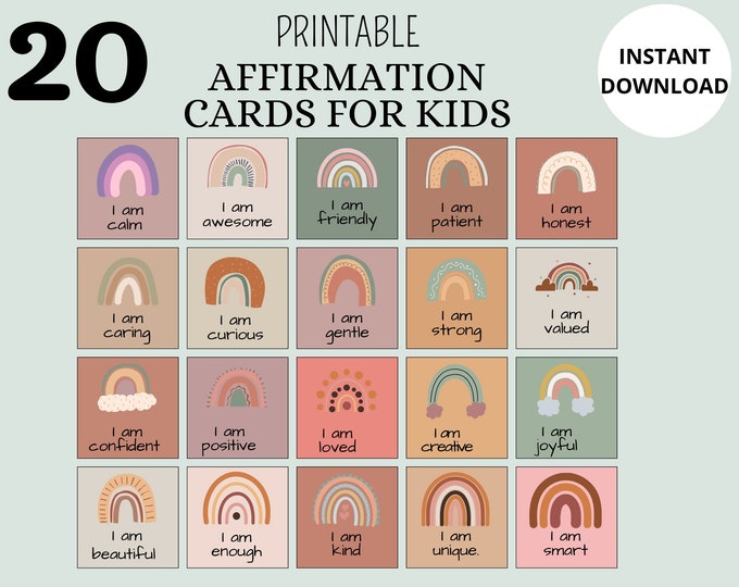 Printable Affirmation Cards for Kids, Motivational Cards, Kids Mental ...