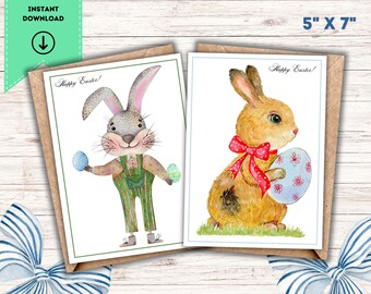 Easter Card Printable, Printable Easter Card, Cute Easter Bunny Card, DIY Easter Bunny Card, Easter Bunny Card Instant Download