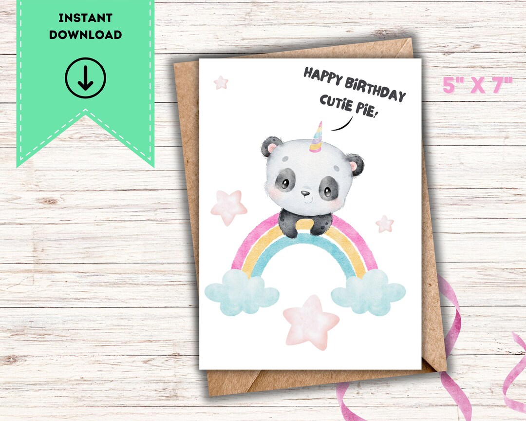 Birthday Card Printable, Printable Birthday Card, Cute Panda Birthday Card, DIY Birthday Card ...