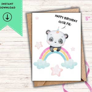Birthday Card Printable, Printable Birthday Card, Cute Panda Birthday Card, DIY Birthday Card, Baby Panda Card Instant Download