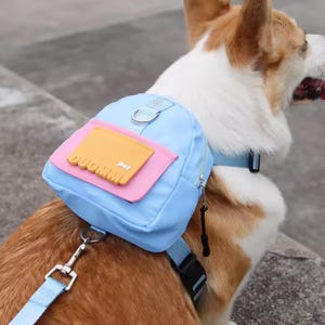Dog Backpack with Leash - Pet Travel Bag for Dogs - Outdoor Harness Treat Pouch - Large Capacity Puppy Snack Storage - Blue