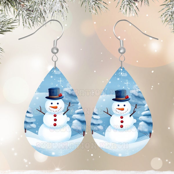 Winter Snowman Earring Teardrop Design Sublimation , Instant Digital Download, Drop Earring Design PNG