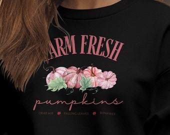 Farm Fresh Fall Sweatshirt with Pink Pumpkins and Lettering