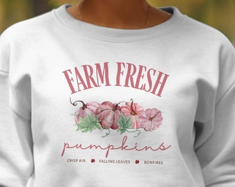 Farm Fresh Fall Sweatshirt with Pink Pumpkins and Lettering (2)