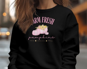 Farm Fresh Fall Sweatshirt with Pink Pumpkins and Roses