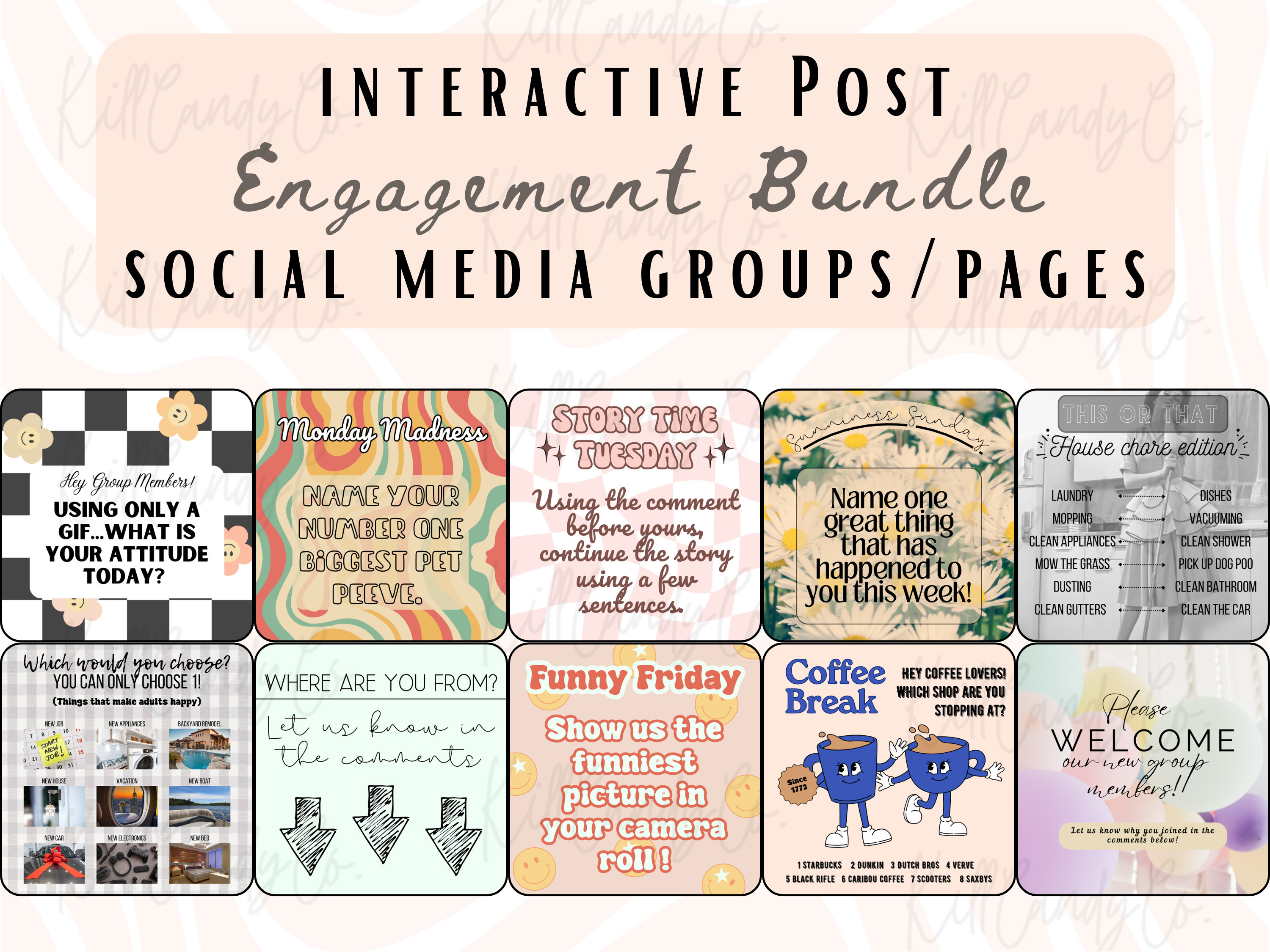 Interactive social media bundle, engagement post, digital download, PNG, JPG, instant download