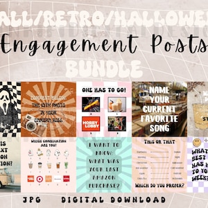 Engagement posts, small business post, Facebook posts, Instagram posts, JPG, digital download, fall/retro/Halloween themes, C&P use