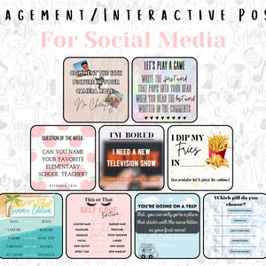 Interactieve socialmediabundel, engagementposts, png, helder en zomers, directe levering, Facebook, Instagram, enz.
