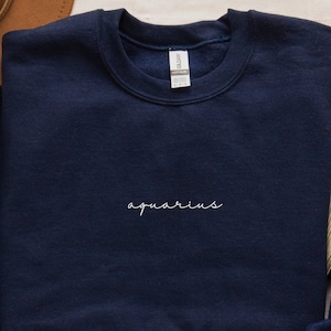 Zodiac Sign Aquarius Embroidered Crewneck Sweatshirt