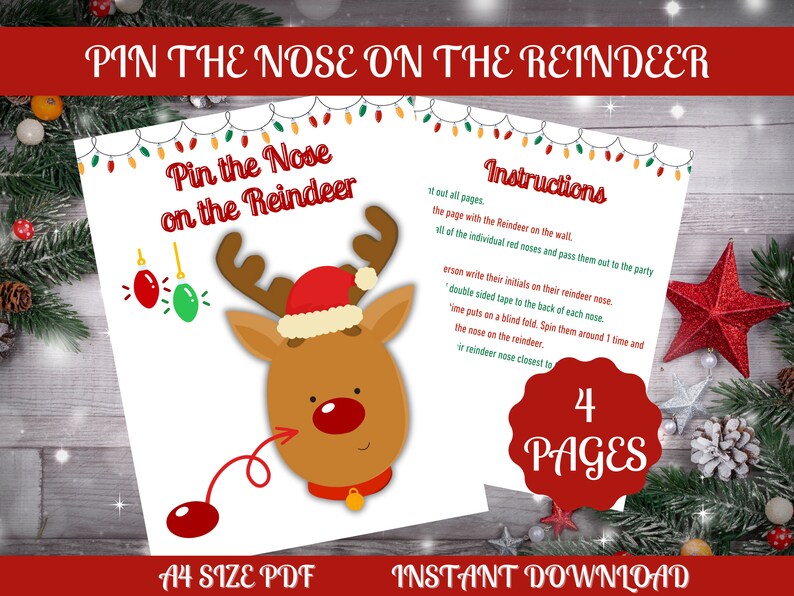 Pin the Nose on the Reindeer Printable Christmas Class Party - Etsy
