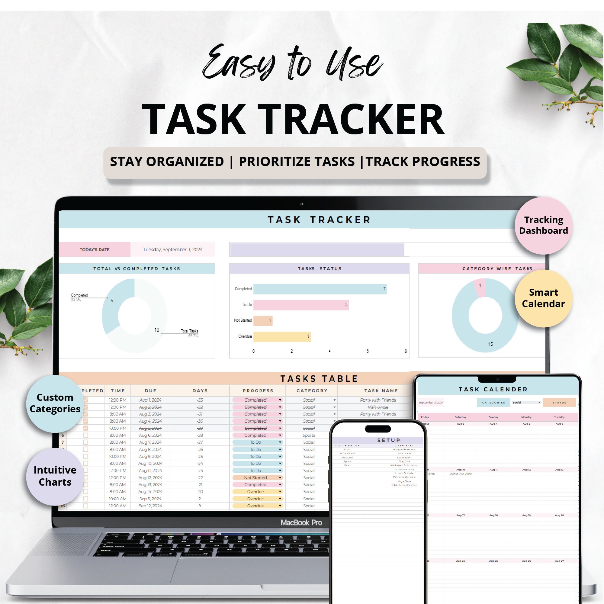 Buy Task Tracker Spreadsheet to Do List Productivity Planner Daily ...