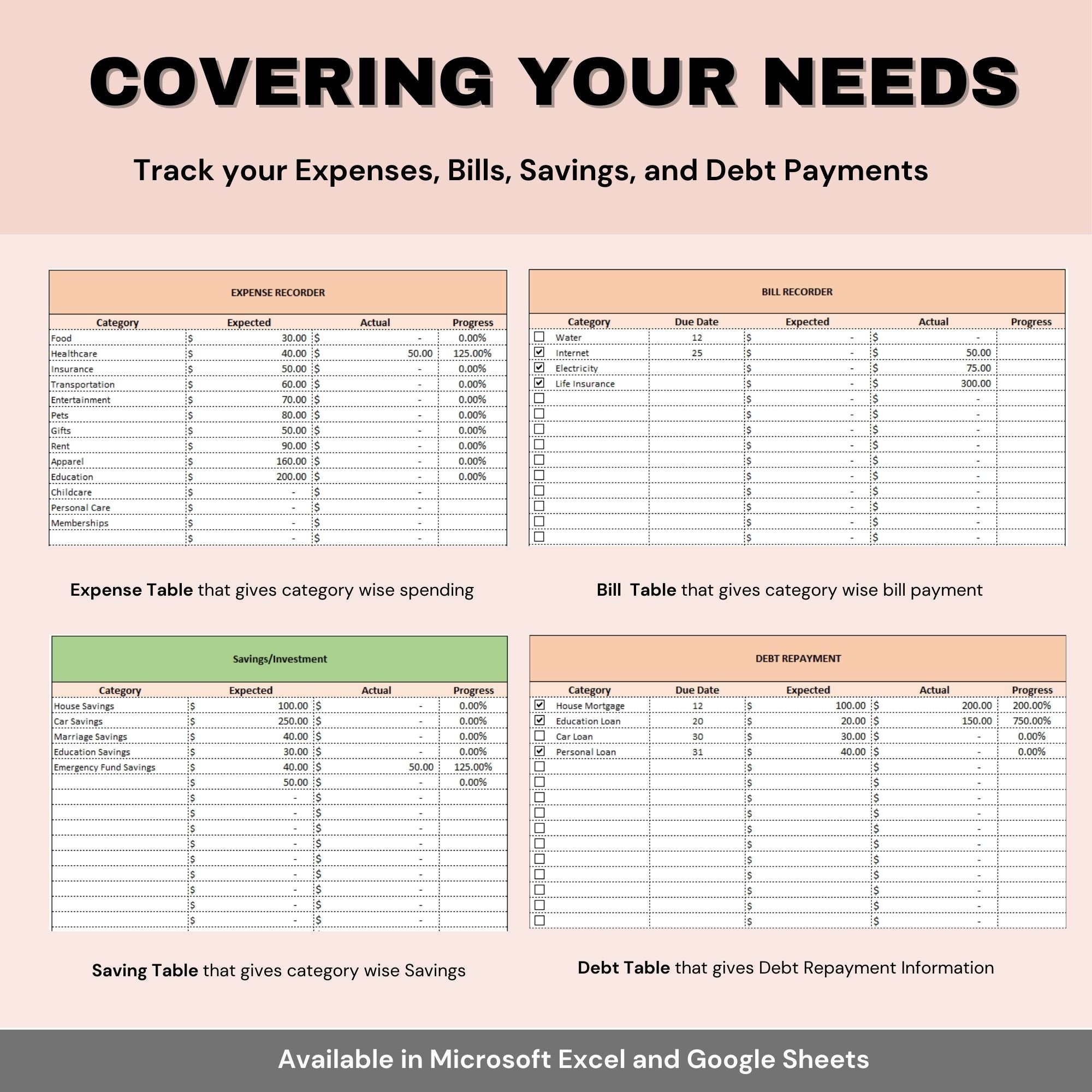 Budget Planner Spreadsheet Google Sheets Weekly Monthly Budget Planner ...