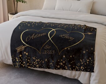 Personalized Anniversary Fleece Blanket, Couples Wedding Gift