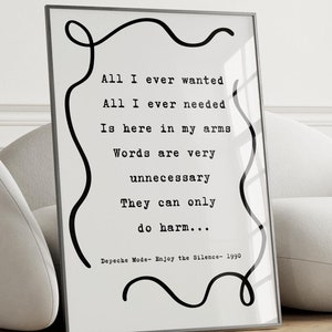 Depeche Mode Inspired Quote Enjoy the Silence Minimalist Printable, Sentimental Gift, 90s Nostalgia, Depeche Mode Quote, Music Tribute
