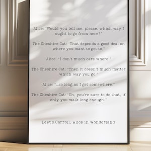 Czy mógłbyś mi powiedzieć, proszę, w którą stronę mam stąd iść? Printable Wall Art, Alicja w Krainie Czarów Cytat, Cheshire Cat, Digital Download