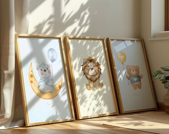 Set of 3 Animal Prints, Nursery Wall Decor, Digital Download, Baby Shower Gift , Cute Printable