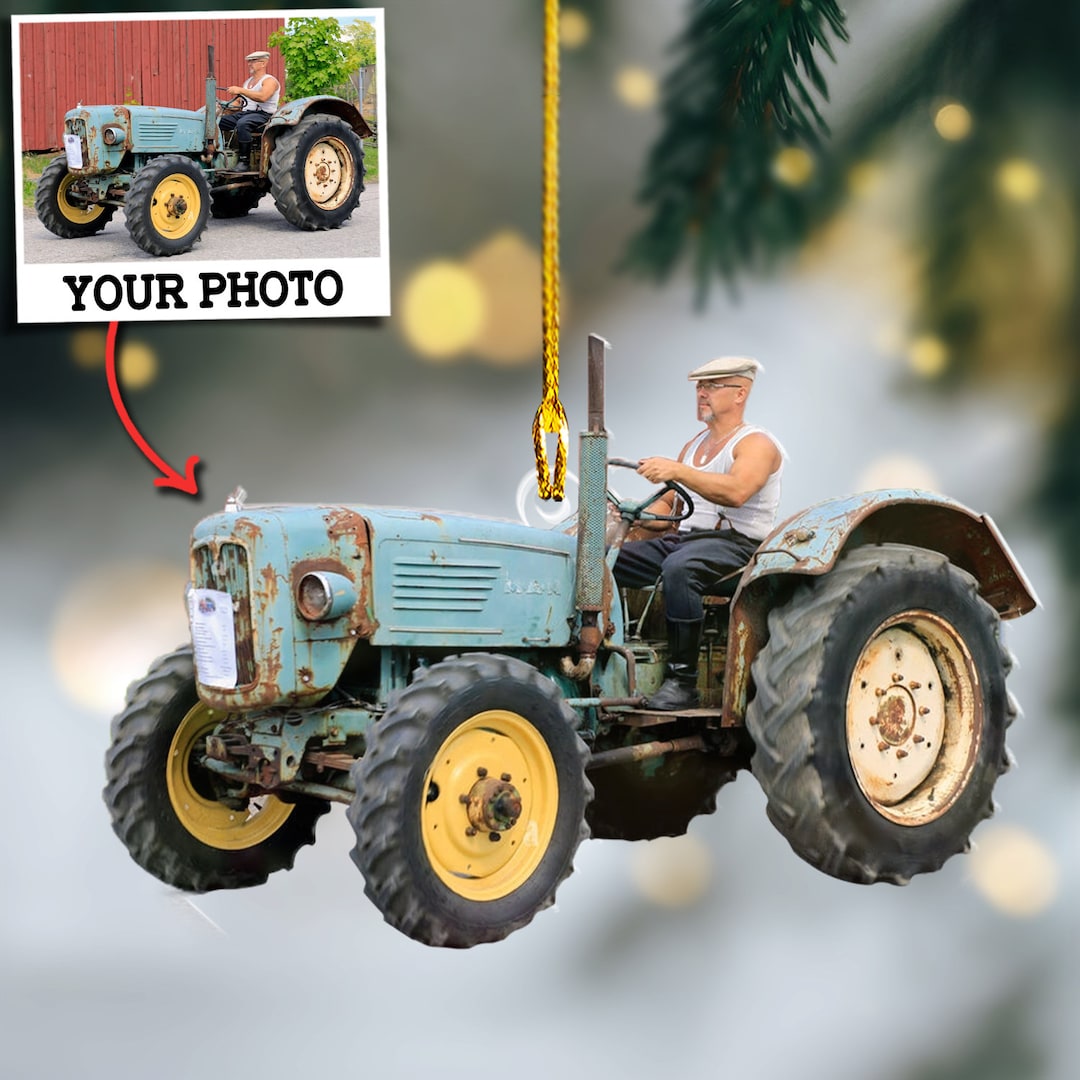 Personalized Tractor Photo Ornament for Christmas, Farmer Ornament