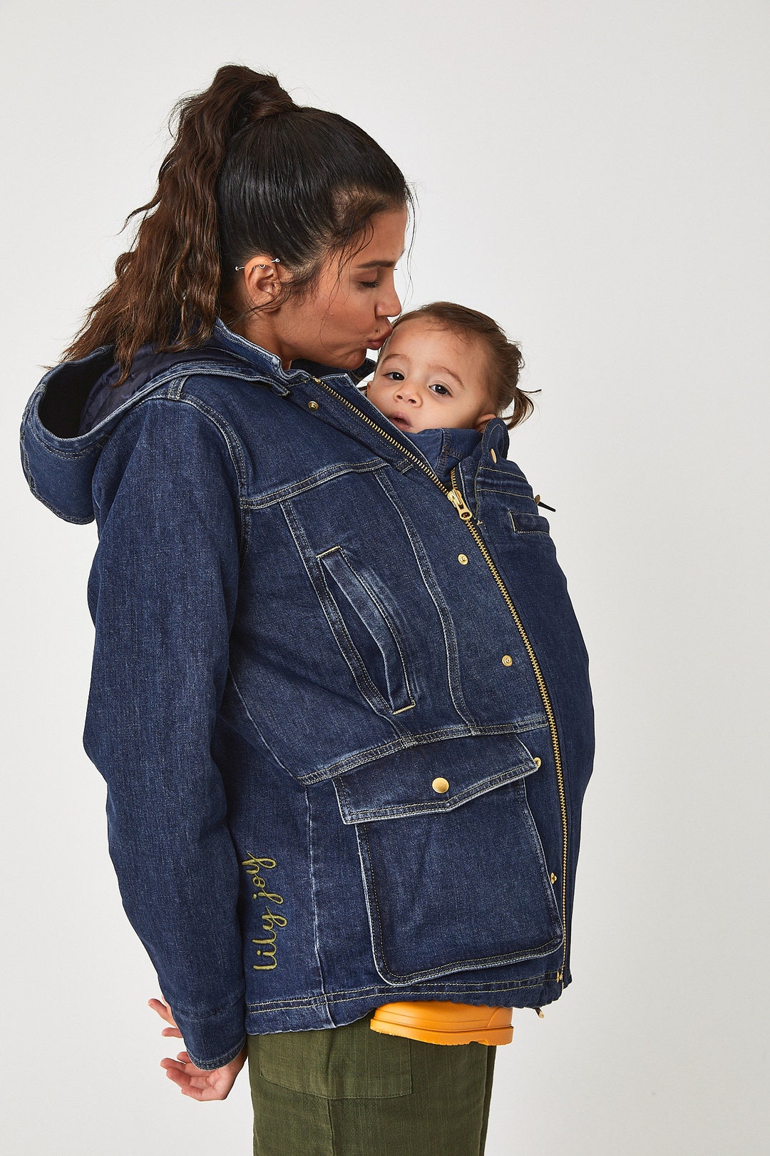 2 in 1 Babywearing Denim Jacket for Women Baby Wearing Kangaroo Hoodie