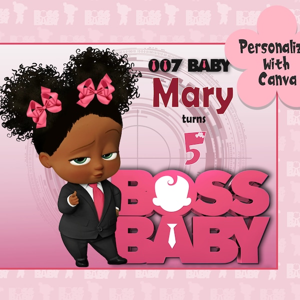 Pink & Black 007 Baby Boss Girl A Birthday Party Box Sticker INSTANT DOWNLOAD
