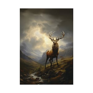 Scottish Stag in a Glen in romantic style. Rolled Print Wall Art. Ideal to bring Scottish wildlife into your home decor, or as Scottish Gift