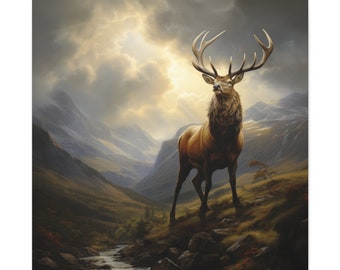 Scottish Stag Canvas Print, Romantic Wildlife Art