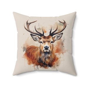 BEIGE: Scottish Red Deer Stag Cushion/Pillow, Wildlife Watercolour Cushion/Pillow, Wildlife Lover, Scottish Wildlife Designs