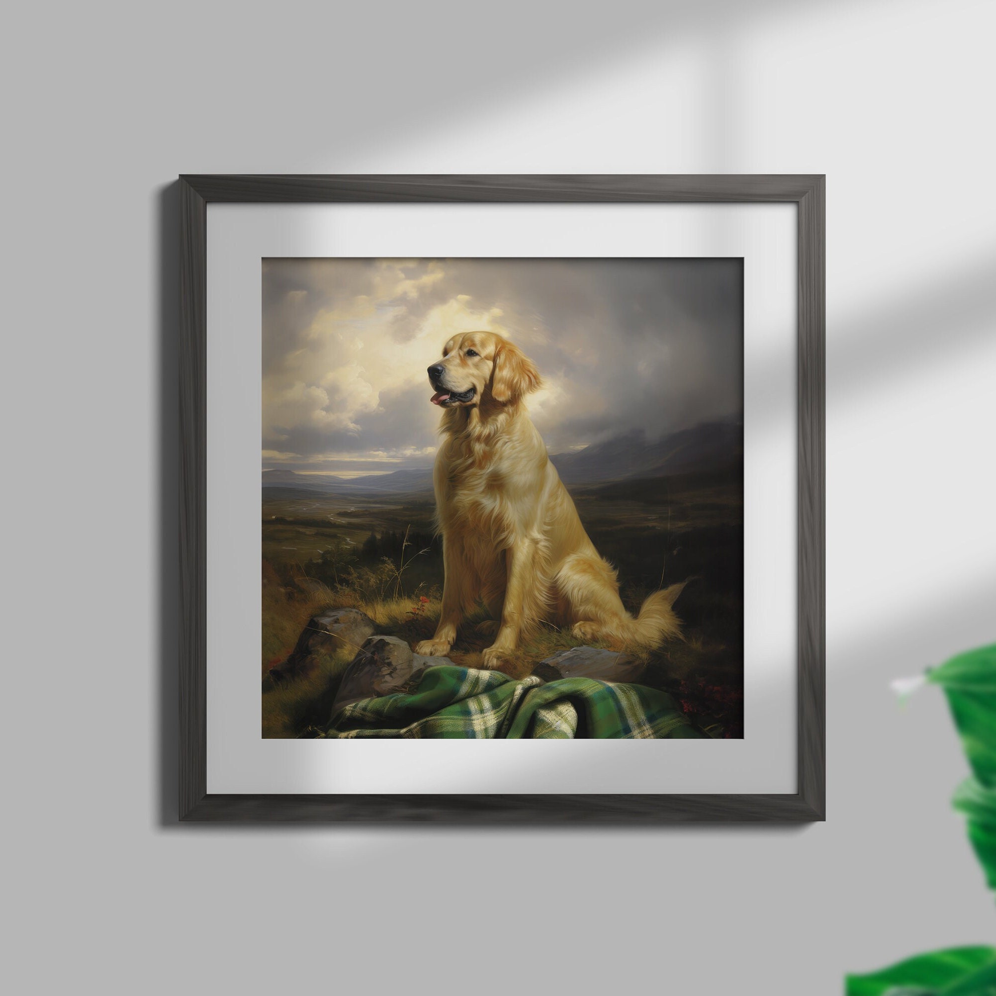 Golden Retriever UNFRAMED art print in romanticist style. Ideal to bring Scotland and dogs into your home decor - a gift for dog lovers