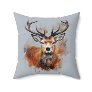 GRAY: Scottish Red Deer Stag Cushion/Pillow, Wildlife Watercolour Cushion/Pillow, Wildlife Lover, Scottish Wildlife Designs