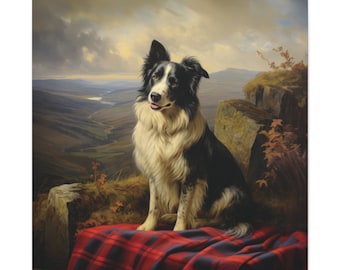Scottish Border Collie wall art canvas print in classical style. Ideal to bring Scotland and dogs into your home decor - gift for dog lovers