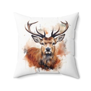WHITE: Scottish Red Deer Stag Cushion/Pillow, Wildlife Watercolour Cushion/Pillow, Wildlife Lover, Scottish Wildlife Designs