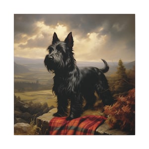 Charming canvas of a Scottish Terrier in our Moody Romanticist Style print - Ideal for Scottie Dog Lovers and Scottish Decor Enthusiasts