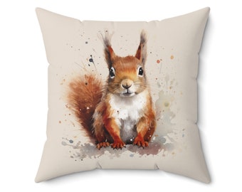 BEIGE: Scottish Red Squirrel Cushion/Pillow, Wildlife watercolour Cushion/Pillow, Red Squirrel, Wildlife Lover, Scottish Wildlife Cushion