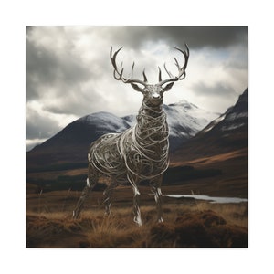 Scottish Highland Stag Wire Sculpture, Digital Photostyle Image, Matte Canvas, Stretched, 1.25&quot;