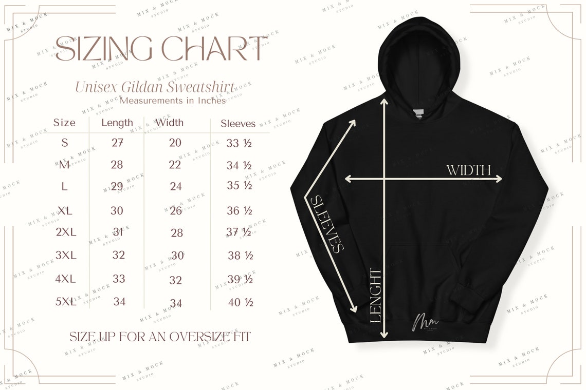 Gildan Hoodie Size Chart Sizing Guide XS to 5XL Gildan 18500 Sizing ...