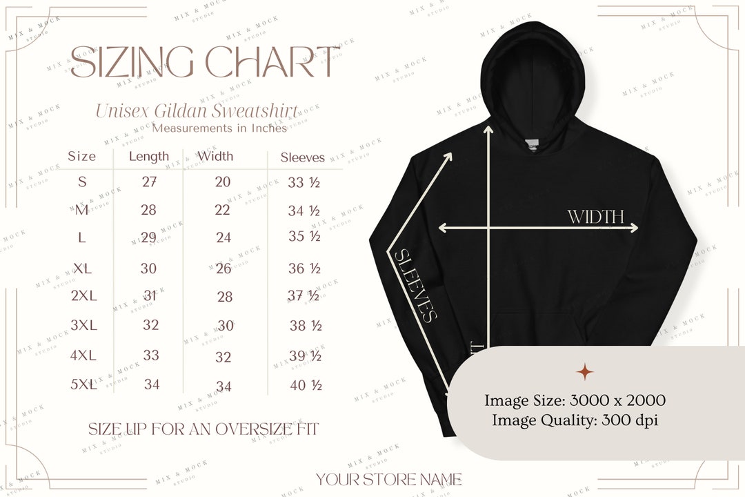 Gildan Hoodie Size Chart Sizing Guide XS to 5XL Gildan 18500 - Etsy